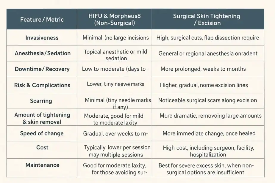 Table showing benefits of Lipo Freeze 2 U Northwood treatments for skin tightening following weight loss injections.